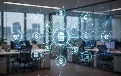 Ein stilisiertes Netzwerk aus leuchtenden digitalen Linien, das Finanzsymbole und Icons verbindet, symbolisiert automatisierte Spesenabrechnung und digitale Zahlungssysteme. - Foto: über boerse-global.de