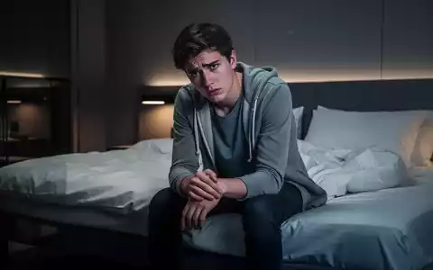 Eine junge Frau sitzt müde auf dem Bett in einem dunklen Schlafzimmer, das die Zunahme von Schlafstörungen bei jungen Erwachsenen symbolisiert. - Foto: über boerse-global.de