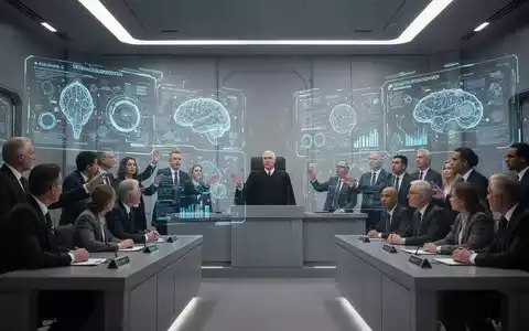 A group of experts examining holographic projections of AI data and regulations in a modern, high-tech setting. - Foto: über boerse-global.de