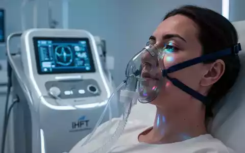 Eine Person mit einer Atemmaske, verbunden mit einem modernen IHHT-Gerät in einem hochtechnologischen medizinischen Umfeld. - Foto: über boerse-global.de