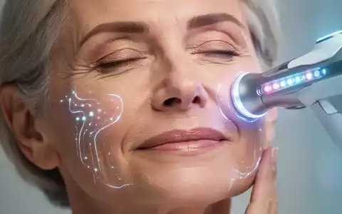 Nahaufnahme des Gesichts einer Frau, die ein kleines, modernes elektrisches Muskelstimulationsgerät zur Gesichtsverjüngung verwendet. - Foto: über boerse-global.de