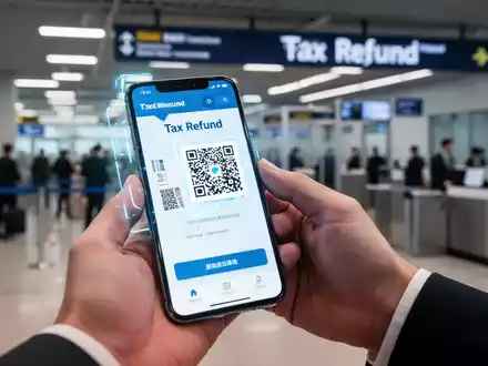 Eine Hand hält ein Smartphone, das einen QR-Code in einem Geschäft scannt, mit verschwommenem Zollgebäude im Hintergrund. - Foto: über boerse-global.de
