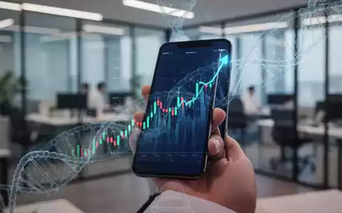 Eine Hand hält ein Smartphone mit einem steigenden Aktienchart und einem DNA-Motiv, im Hintergrund ein unscharfes Büro. - Foto: über boerse-global.de