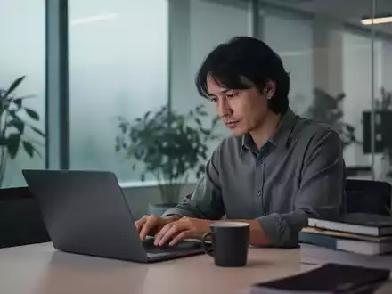 Eine konzentrierte Person arbeitet an einem Laptop in einem ruhigen, modernen Büro, das Deep Work und Produktivität symbolisiert. - Foto: über boerse-global.de