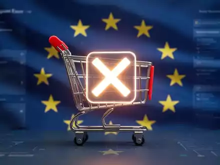 Digital shopping cart with a glowing 'X' button, symbolizing new EU consumer protection laws for easy online contract cancellation. - Foto: über boerse-global.de