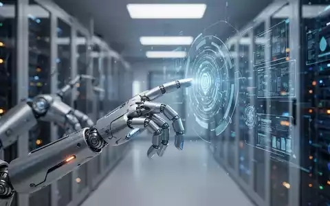 A sophisticated humanoid robot hand interacts with a holographic interface, illustrating the integration of AI into robotics. - Foto: über boerse-global.de