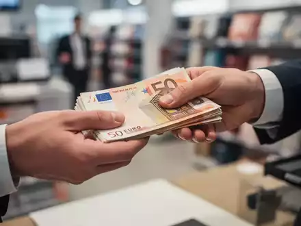 Hände tauschen Euro-Banknoten aus, was geringfügige Beschäftigung und finanzielle Transaktionen symbolisiert. - Foto: über boerse-global.de