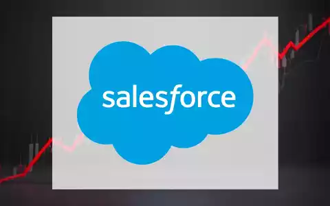 Rote, absteigende Börsenlinie, die ein stilisiertes Salesforce-Wolkenlogo vor dunklem Hintergrund schneidet. - Foto: über boerse-global.de