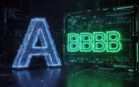 Eine stilisierte, leuchtende digitale 'A' und 'BBB' neben einem Cybersecurity-Code-Interface, symbolisiert ein Upgrade der Bonitätsbewertung. - Foto: über boerse-global.de