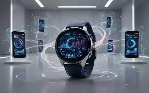 A close-up of a modern smartwatch displaying live updates and connected to other smart devices through subtle digital light trails. - Foto: über boerse-global.de