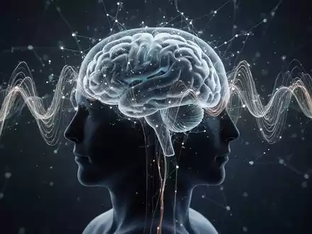 Eine stilisierte Darstellung von Gehirnaktivität mit Lichtwellen und neuronalen Mustern, die aus einer menschlichen Kopfsilhouette austreten. - Foto: über boerse-global.de