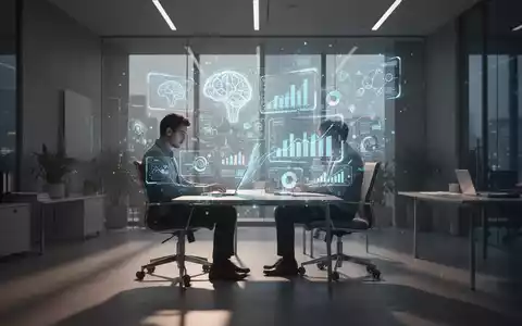Ein Solopreneur arbeitet konzentriert in einem modernen Büro, umgeben von Technologie, die KI-Anwendungen und digitale Geschäftsmodelle darstellt. - Foto: über boerse-global.de