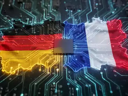 A stylized circuit board with glowing lines and subtle overlays of the German and French flags, symbolizing digital sovereignty and technological cooperation. - Foto: über boerse-global.de