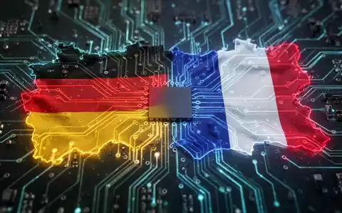 A stylized circuit board with glowing lines and subtle overlays of the German and French flags, symbolizing digital sovereignty and technological cooperation. - Foto: über boerse-global.de