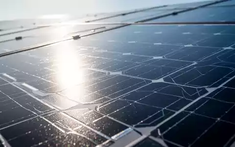 Nahaufnahme einer hochmodernen Solarpanel-Oberfläche, die einen hellen Himmel reflektiert und komplizierte Photovoltaikzellen zeigt. - Foto: über boerse-global.de