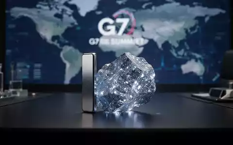 Ein glänzendes Stück Seltenerdmineral, das auf einem dunklen Tisch liegt, mit einer verschwommenen Weltkarte im Hintergrund. - Foto: über boerse-global.de