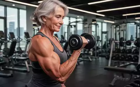 Eine über 50-jährige Frau trainiert ihre Arme mit einer Hantel in einem Fitnessstudio, Fokus auf Muskeltraining. - Foto: über boerse-global.de