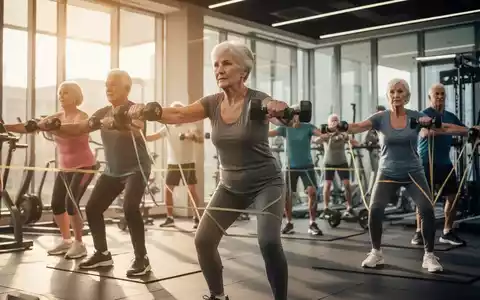 Senioren trainieren in einem modernen Fitnessstudio mit Hanteln und Widerstandsbändern, um Muskelabbau vorzubeugen. - Foto: über boerse-global.de