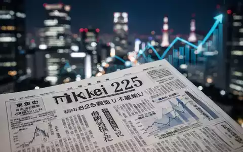 Nahaufnahme einer japanischen Finanzzeitung mit einem Artikel über den Nikkei 225, im Hintergrund unscharfe Lichter Tokios. - Foto: über boerse-global.de