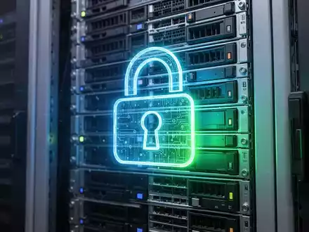 A glowing digital padlock icon superimposed over a server rack in a data center, symbolizing secure software subscriptions. - Foto: über boerse-global.de