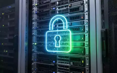 A glowing digital padlock icon superimposed over a server rack in a data center, symbolizing secure software subscriptions. - Foto: über boerse-global.de