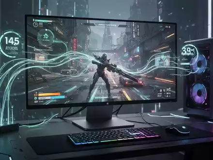 A sleek, modern Mac desktop running a graphically intensive video game, with digital overlays suggesting enhanced performance. - Foto: über boerse-global.de