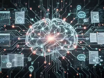 A glowing, interconnected neural network representing AI, with digital icons of calendars, documents, and communication tools flowing across it. - Foto: über boerse-global.de