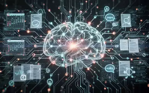 A glowing, interconnected neural network representing AI, with digital icons of calendars, documents, and communication tools flowing across it. - Foto: über boerse-global.de