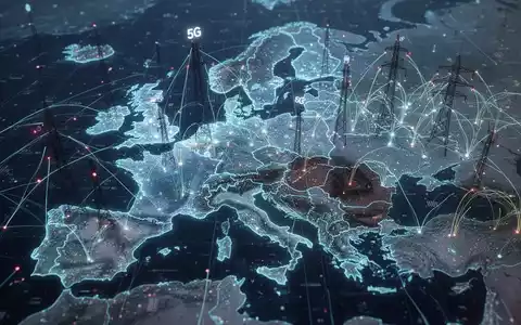 Eine futuristische digitale Karte Europas mit leuchtenden Netzwerklinien und Datenpunkten, die technologische Infrastruktur und Konnektivität visualisiert. - Foto: über boerse-global.de
