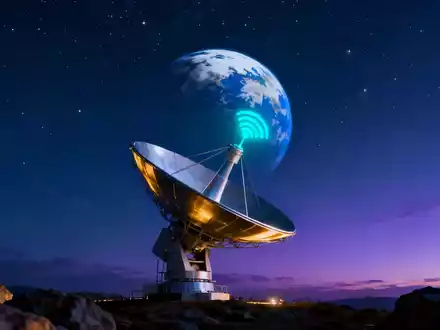 Eine futuristische Satellitenschüssel unter einem sternenklaren Himmel, die die Verbindung und Innovation von AST SpaceMobile symbolisiert. - Foto: über boerse-global.de