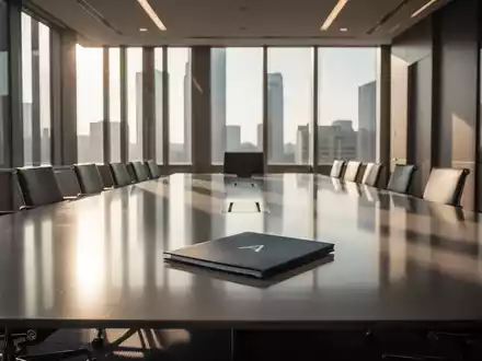 Ein leerer, moderner Konferenzraum mit einem großen Tisch und Stühlen, von Sonnenlicht durchflutet. - Foto: über boerse-global.de