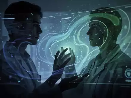 Eine Person interagiert mit einer leuchtenden, abstrakten digitalen Schnittstelle, die KI und psychische Gesundheit symbolisiert. - Foto: über boerse-global.de