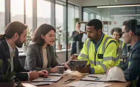 Mitarbeiter in einem modernen Büro, einer berät einen anderen mit einem Tablet, symbolisiert Arbeitsschutz und Gesundheitsmanagement in KMU. - Foto: über boerse-global.de
