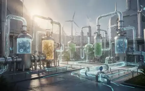 Eine futuristische Anlage für saubere Energie mit leuchtenden Pipelines, die eine geschlossene Rohstoffkette symbolisieren. - Foto: über boerse-global.de