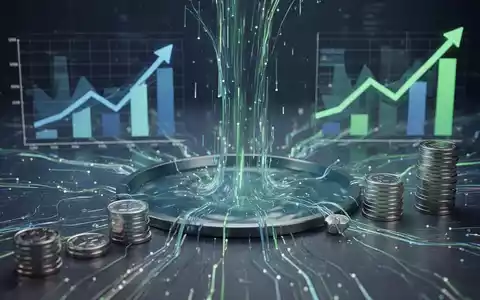 Abstrakte Darstellung eines Datapools, der Kosten senkt, mit fließenden Daten und Symbolen der Effizienz. - Foto: über boerse-global.de