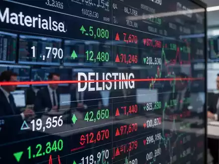Eine rote Linie streicht durch einen Aktienticker auf einem digitalen Bildschirm in einem Handelsraum. - Foto: über boerse-global.de