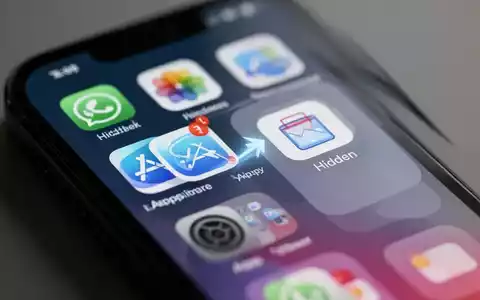 A close-up of a smartphone screen showing an app icon being dragged towards a 'Hidden' folder in the iOS App Library. - Foto: über boerse-global.de