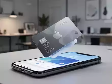 A credit card partially emerging from a smartphone screen displaying a payment app, symbolizing individual payment methods within Apple Family Sharing. - Foto: über boerse-global.de