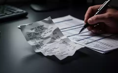 Eine zerknüllte Quittung liegt auf einem dunklen Schreibtisch, während eine Hand einen Stift über eine Tabelle hält. - Foto: über boerse-global.de