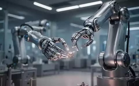 A close-up of a sophisticated robotic arm with a multi-jointed hand, performing a precise task in a high-tech industrial setting. - Foto: über boerse-global.de