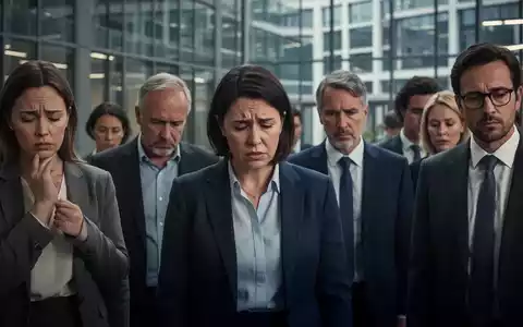 Eine Gruppe verschiedener Menschen in einer städtischen oder büroähnlichen Umgebung, die Stress und Nachdenklichkeit ausdrücken. - Foto: über boerse-global.de