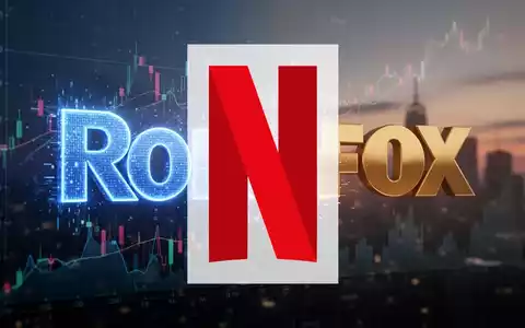 Digitales 'Roku'-Logo verschmilzt mit 'Fox'-Logo vor Finanzcharts und Stadtbild bei Sonnenuntergang. - Foto: über boerse-global.de