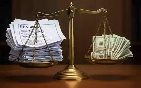 Eine Waage, bei der eine Seite mit Dokumenten, die Pensionen darstellen, stark überwiegt, während die andere Seite, die Renten darstellt, leicht ist. - Foto: über boerse-global.de