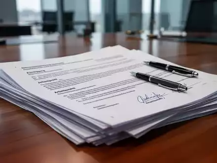 Nahaufnahme von juristischen Dokumenten und einem Stift auf einem Schreibtisch, die Kündigungen und Arbeitsrecht symbolisieren. - Foto: über boerse-global.de