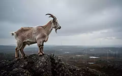Eine einsame Ziege steht nachdenklich auf einem Felsvorsprung und blickt über eine karge Landschaft. - Foto: über boerse-global.de