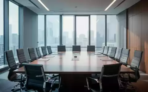 Ein leerer, moderner Konferenzraum mit einem großen Tisch und Stühlen, beleuchtet von natürlichem Licht durch Fenster. - Foto: über boerse-global.de