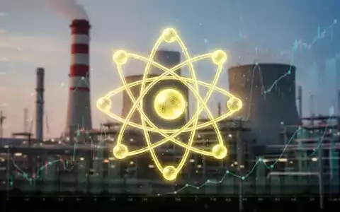 Eine stilisierte, leuchtende Uranatom-Ikone über einem unscharfen Hintergrund eines modernen Energiekomplexes mit subtilen Finanzdiagrammen. - Foto: über boerse-global.de