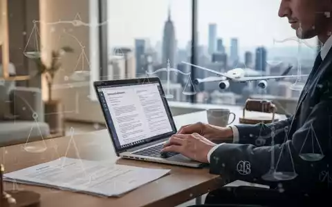 Eine Person arbeitet im Home-Office an einem Laptop, umgeben von Elementen, die rechtliche Aspekte von Heimarbeit und Dienstreisen andeuten. - Foto: über boerse-global.de