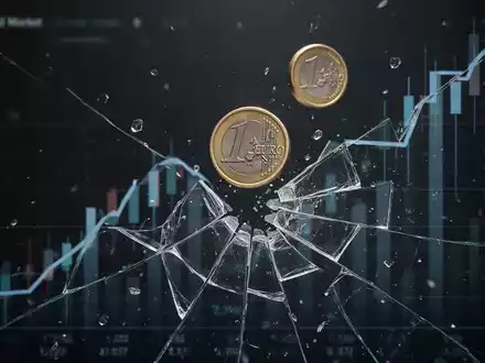 Abstürzender Kursgraph mit einem fallenden Euro-Stück, das einen scharfen Rückgang im Finanzmarkt symbolisiert. - Foto: über boerse-global.de