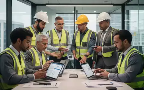 Eine Gruppe von Fachkräften für Arbeitssicherheit, die in einem modernen Büro zusammenarbeiten und digitale Werkzeuge nutzen. - Foto: über boerse-global.de